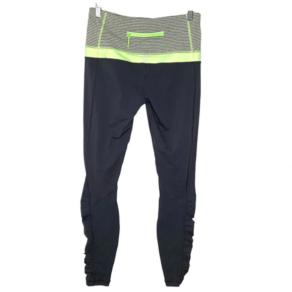 Lululemon Swift Speed Leggings Women Sz 8 Black Green Pocket 7/8 Length Gym EUC - Picture 1 of 6